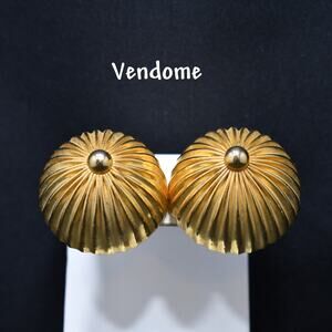 Vintage 1950s Vendome Gold Plated Dome Clip Earrings, Lightweight